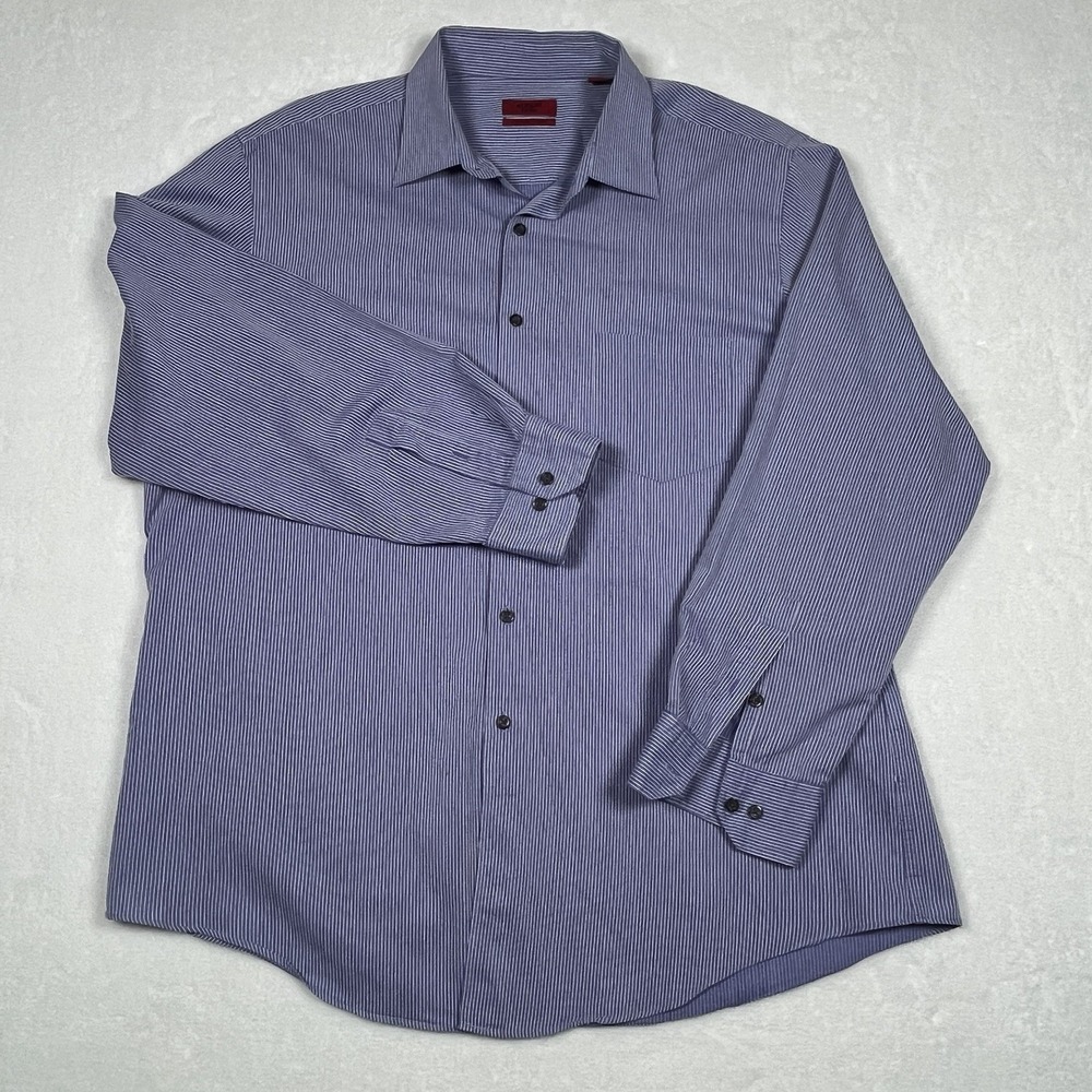 Alfani Fitted Dress Shirt Mens XL 17.5 34-35 Stretch Easy Care Purple White - Picture 4 of 8